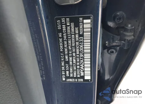 2015 Porsche Panamera 4 z USA, uszkodzony, nr VIN WP0AA2A73FL006133